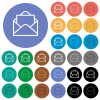 open new mail envelope outline multi colored flat icons on round backgrounds. Included white, light and dark icon variations for hover and active status effects, and bonus shades. - open new mail envelope outline round flat multi colored icons