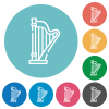 Harp outline flat white icons on round color backgrounds - Harp outline flat round icons