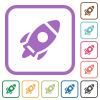 Launched rocket solid simple icons in color rounded square frames on white background - Launched rocket solid simple icons