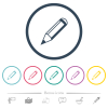 Pencil flat color icons in round outlines. 6 bonus icons included. - Pencil flat color icons in round outlines