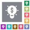 Profitable idea solid square flat icons - Profitable idea solid flat icons on simple color square backgrounds