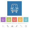 Retro armchair front view outline flat white icons in square backgrounds. 6 bonus icons included. - Retro armchair front view outline flat white icons in square backgrounds