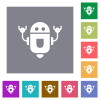 Rolling robot flat icons on simple color square backgrounds - Rolling robot square flat icons