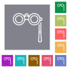 Lorgnette outline flat icons on simple color square backgrounds - Lorgnette outline square flat icons