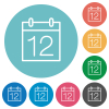 Calendar number 12 outline flat white icons on round color backgrounds - Calendar number 12 outline flat round icons