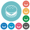 Cheeseburger flat white icons on round color backgrounds - Cheeseburger flat round icons