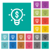 Profitable idea outline multi colored flat icons on plain square backgrounds. Included white and darker icon variations for hover or active effects. - Profitable idea outline square flat multi colored icons