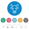 Cow head outline flat white icons on round color backgrounds. 6 bonus icons included. - Cow head outline flat round icons