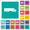 Camion side view multi colored flat icons on plain square backgrounds. Included white and darker icon variations for hover or active effects. - Camion side view square flat multi colored icons
