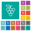 Bunch of grapes outline multi colored flat icons on plain square backgrounds. Included white and darker icon variations for hover or active effects. - Bunch of grapes outline square flat multi colored icons
