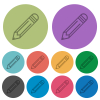 Pencil outline darker flat icons on color round background - Pencil outline color darker flat icons