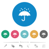 Umbrella with rain solid flat round icons - Umbrella with rain solid flat white icons on round color backgrounds. 6 bonus icons included.