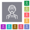 Worker avatar outline flat icons on simple color square backgrounds - Worker avatar outline square flat icons