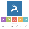 Deer side view solid flat white icons in square backgrounds. 6 bonus icons included.