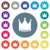 Crown flat white icons on round color backgrounds. 17 background color variations are included. - Crown flat white icons on round color backgrounds