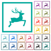 Deer side view solid flat color icons with quadrant frames on white background