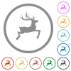 Deer side view solid flat icons with outlines - Deer side view solid flat color icons in round outlines on white background