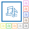 Music notes outline flat color icons in square frames on white background - Music notes outline flat framed icons
