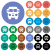 school bus front view solid multi colored flat icons on round backgrounds. Included white, light and dark icon variations for hover and active status effects, and bonus shades. - school bus front view solid round flat multi colored icons