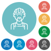 Worker avatar outline flat white icons on round color backgrounds - Worker avatar outline flat round icons