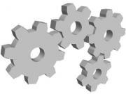 Four 3D glossy gray vector cogwheels on white background - Four 3D cogwheels