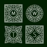 Ornate frames for monograms or other symbols in arabesque style. The letters are replaceable. - Ornate Monogram Frames