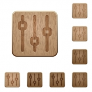 Set of carved wooden vertical adjustment buttons. 8 variations included. Arranged layer structure. - Vertical adjustment wooden buttons