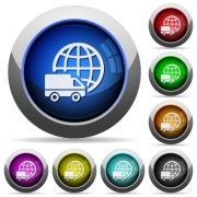 Set of round glossy international transport buttons. Arranged layer structure. - International transport button set