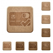 Set of carved wooden Accept credit card buttons in 8 variations. - Accept credit card wooden buttons