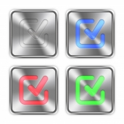 Color checkmark icons engraved in glossy steel push buttons. - Color checkmark steel buttons