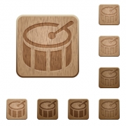 Set of carved wooden drum buttons in 8 variations. - Drum wooden buttons