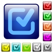 Set of checkmark color glass rounded square buttons - Color checkmark square buttons