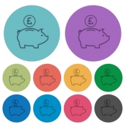 Color pound piggy bank flat icon set on round background. - Color pound piggy bank flat icons - Large thumbnail