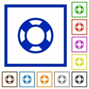 Set of color square framed lifesaver flat icons on white background - Lifesaver framed flat icons - Large thumbnail