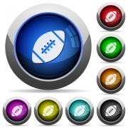 Set of round glossy rugby ball buttons. Arranged layer structure. - Rugby ball button set