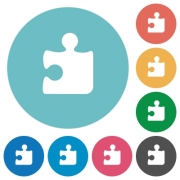 Flat puzzle icon set on round color background. - Flat puzzle icons