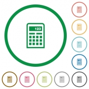 Set of calculator color round outlined flat icons on white background - Calculator outlined flat icons - Large thumbnail