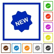 Set of color square framed New badge flat icons on white background - New badge framed flat icons - Large thumbnail