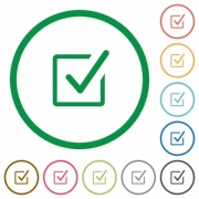 Set of Checked box color round outlined flat icons on white background - Checked box outlined flat icons