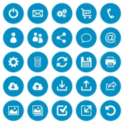 Set of 25 general flat web icons on blue round background - Set of 25 flat web icons 