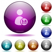Set of color Save user account glass sphere buttons with shadows. - Save user account glass sphere buttons