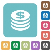Flat dollar coins icons on rounded square color backgrounds. - Flat dollar coins icons