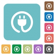 Flat power cord icons on rounded square color backgrounds. - Flat power cord icons