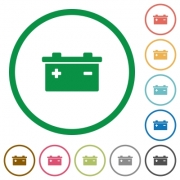 Set of accumulator color round outlined flat icons on white background - Accumulator outlined flat icons