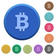 Set of round color embossed bitcoin sign buttons - Embossed bitcoin sign buttons