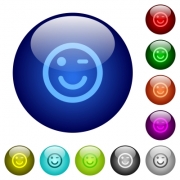 Set of color winking emoticon glass web buttons. - Color winking emoticon glass buttons