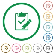 Set of Fill out checklist color round outlined flat icons on white background - Fill out checklist outlined flat icons