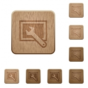 Set of carved wooden screen settings buttons in 8 variations.