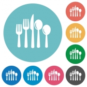 Flat cutlery icon set on round color background. - Flat cutlery icons - Large thumbnail
