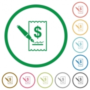 Set of cheque signing color round outlined flat icons on white background - Cheque signing outlined flat icons - Large thumbnail